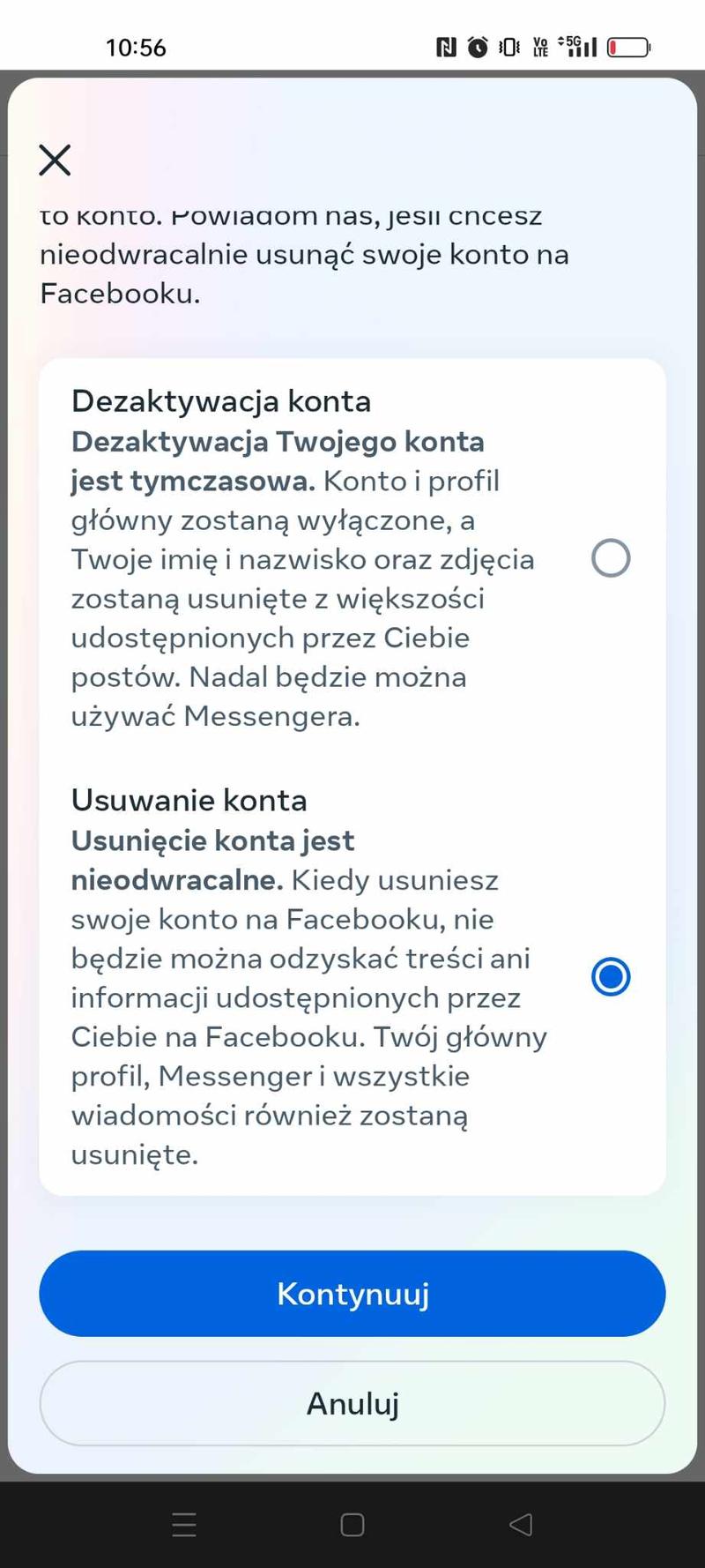 Archiwizowanie danych Facebook