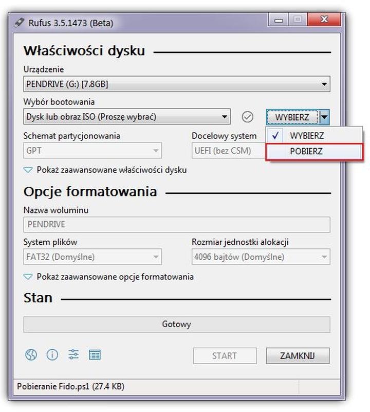 Tworzenie nośnika instalacyjnego USB